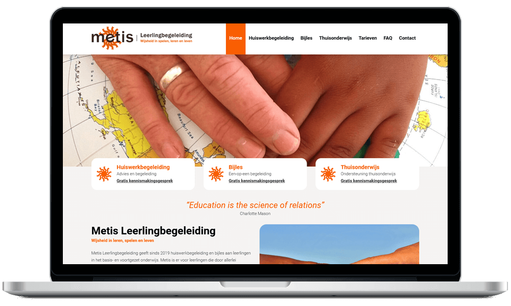 Portfolio webdesign: Website voorbeeld www.metis-leerlingbegeleiding.nl webdesign door Arloz.